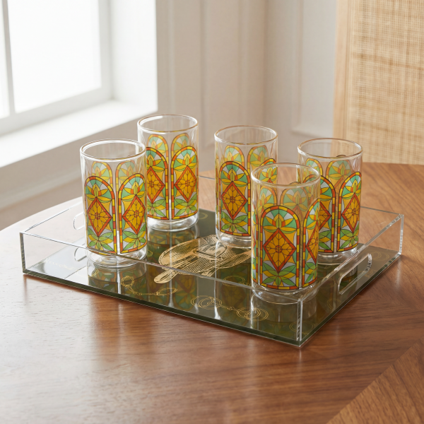 Shubbak Double Wall Glass Cups for Tea, Karak, Coffee, Hot and Cold Drinks Beverages, set of 6 - Orange & Yellow